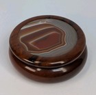 Round Vintage Dark Turned Wood Polished Orange Agate Slice Top Trinket Box 3 5 