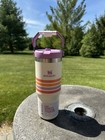 New Stanley 30 Oz Iceflow Varsity Flip Straw Tumbler Cream Lilac Stripe Purple