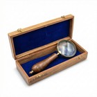 Vintage Solid Brass Magnifying Glass Antique Maritime Nautical With Wooden Box