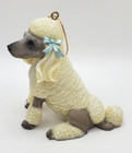 Vintage White Poodle Ornament  With Blue Bows Adorable