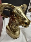 Mcm Solid Brass Ram Head Bookends -made In Korea  7-1 2  Tall