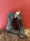 Antique Victorian edwardian Boots Womens Leather High Lace Up Hooks - Black