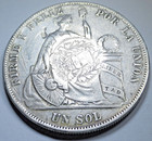 1869 Peru Un Sol With 1894 Guatemala 1 Peso Countermark 1800 s Counterstamp Coin