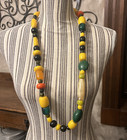 Vtg  36 Inch Colorful Butterscotch-egg Yoke-coral-green Retro Beaded Necklace