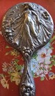 Antique Victorian Bronze  Repousse  Vanity Hand Mirror Art Nouveau 