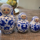Vtg Russian Nesting Dolls 10 Piece Set Hand Painted Gzhel Blue White 6  Tall
