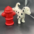 Dalmation Fire Hydrant Salt   Pepper Shakers Set Vintage 1986 Five And Dime Dog
