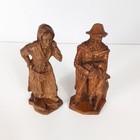 Vintage Hand Carved Wood Statues Lot Of 2 Unique Rare Antique Signed Man Woman