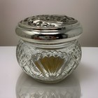 Vintage Avon Pressed Glass Vanity Jar With Silver Lid For Trinkets Jewelry