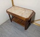 Vintage Mid Century Danish Modern Marble Stone Top Wood 2-tier Table C84