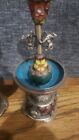  Antique Marked Cloisonne Brass And Glass Pair Of Oriental Candlestick Holder