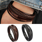 Men Bracelet Gift Raided Leather Bracelet Multi-layer Magnetic Clasp  Brown