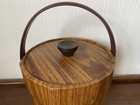 Vintage Mid-century Vinyl Faux Wood Grain Walnut Ice Bucket   Retro Barware 