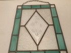 Vtg  Leaded Etched Floral Stained Glass Window wall Hanging Turquoise