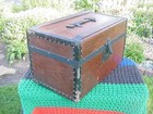 Antique 1800 s M c  Lilley   Co Small Wooden Travel Steamer Trunk Chest 18x11x11