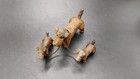 Vintage Hand Carved Wood Wire Fox Terrier Dog Family 3 Chained Pups Figurine I40