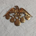 Vintage Gold Tone American Eagle Pin Back Brooch Pin W  Five Faux Coins 2   2 75 