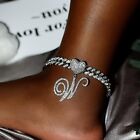 Womens Anklet Silver Cursive Initials Cuban Chain Anklet Beach Foot Jewelry