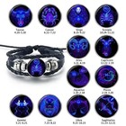 12 Zodiac Sign Leather Bracelet  Luminous Vintage Wrap Bangle Gift For Men Women