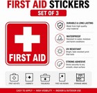 3 Pack First Aid Stickers 5 5  Waterproof Vinyl Decals Red Medical Cross