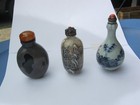 Lot Of 3vintage Chinese Snuff Bottles Porcelain   Carved Black Crystalline Agate