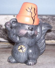 Pair Of Ceramic Squirrel Figurines Flowerpots On Heads  Cute 