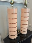 Vintage Optique 1980 s Lucite Lamp Pair Mid Century Modern Pink salmon Stunning 