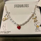 Peanuts Snoopy Pearl Anklet With Red Heart Charm Fine Silver Plated 9    1  Anklet