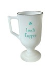 Vintage Irish Coffee White Milk Glass Mug Green Shamrock Footed Cup St Patrick