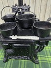 Vintage Queen Mini Cast Iron Metal Stove Oven Salesmam Sample Kids 8 Pc Playset