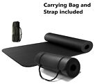 Black All Purpose Exercise Mat Thick Non Slip Gym Yoga Pilates Fitness Bag Strap