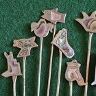 Vtg Set Of 12 Alpaca Silver And Abalone Cocktail Or Hors D oeuvre Picks Forks