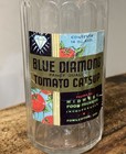Rare Vintage Blue Diamond Tomato Catsup Paper Label Bottle W  Lid - Fowlerton In