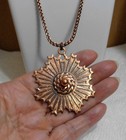 Vintage Large Solid Copper Sunburst Pendant W 24  Foxtail Chain Necklace 53 5 Gm