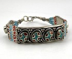 Unisex Nepal Tibetan Handmade Coral   Turquoise Bracelet Tibetan Silver 7 50    