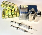 Rare New   Antique Medical Glass Syringe  s   10pc  Kit  Needle   Holder 1970s