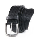  Men s Belt Genuine Leather Grid Pattern Casual Dress Belts 1 5inch Width