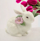 Ceramic Bunny Rabbit With Pink Pansy Flower Figurine  Home D  cor  Gift For Her 
