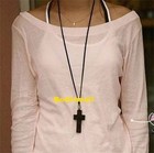 Leather Brown Wooden Cross Pendant String Rope Necklace