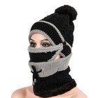 3 In 1 Set Women Winter Warm Knitted Hat Circle Scarf With Face Mask Ski Cap
