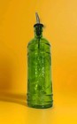 Unique Decorative Embossed Olive Green Glass Oil Bottle With Top Vtg Unmarked