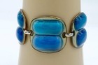 Signed Vintage Kay Denning Copper  Enamel   Fused Glass Blue Bracelet