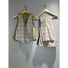 Vintage Mens 3 Piece Plaid Suit Tan Cream Glen Check Blazer Vest Trousers