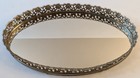 Vintage Gold-tone Oval Vanity Mirror Perfume Tray Floral Pattern Filigree Mcm
