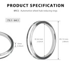 4 Pcs Hub Centric Rings  64 Id To 73 Od Wheel Center Bore Id64 1-od73 1 Mm