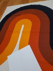 Rare Vintage Mid Century Retro 70s Org Brn Blk Lrg Tampella Curve Wave Fabric 