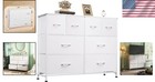 White Wide Dresser  8 Fabric Drawers  Sturdy Bedroom Chest  Polished Finish