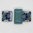 Vintage Art Deco Floral Belt Buckle Silver Metal W rinestns  Made In Cechslov