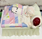 Vintage Ceramic Sleeping Santa Candy Dish Jar 1974 Alberta Mold Quilt Christmas