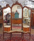 French Louis Xv Style Walnut Marble Top Dressing Mirror Vanity Circa 1920 s